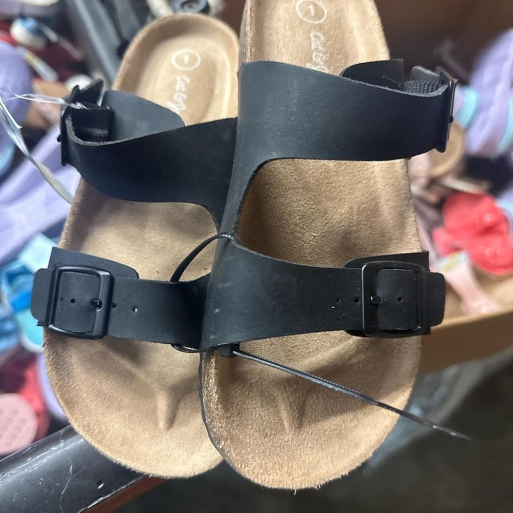 Cat & Jack Girls Black Double Buckle Slide Sandals Birkenstock Style Size 1